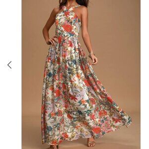 LULUS Lilja Cream Floral Maxi Halter Dress size XL